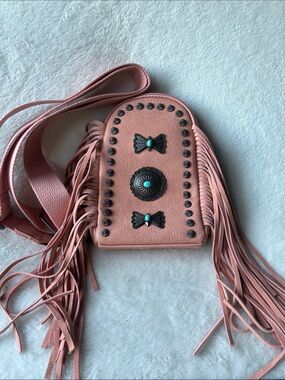 Pink/sa Montana west Maripose Concho  Fringe Crossbody Bag with Turquoise Accent
